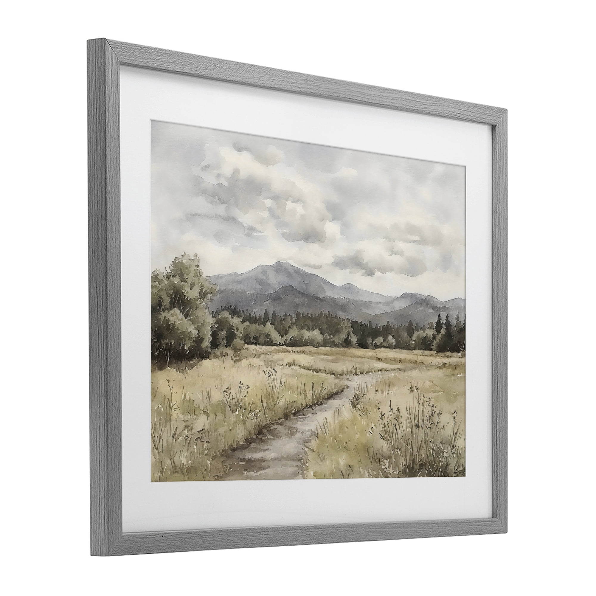 Stupell Industries Muted Pathway to Mountains Gray Framed Print Under Glass, design by Riley B