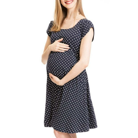 Loyisvidion Womens Maternity Dresses Women's Pregnant Nursing Baby Maternity Joint Polka Dot Printing Outwear Dress,Black 6(M)