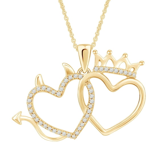 1/4 Carat Moissanite Crown Devil Double Heart Pendant Necklace in 18k Yellow Gold Plated Sterling Silver Lab Created Diamond (0.25ct, D Color, VVS1 Clarity) Jewelry Gift