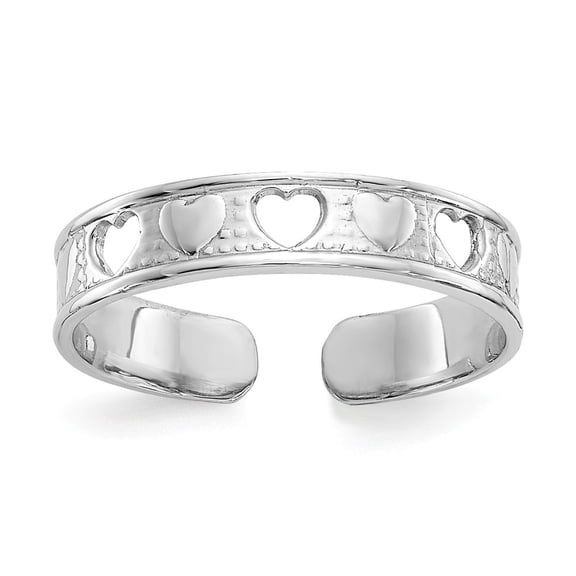 14K White Gold Ring Band Toe Polished with Hearts