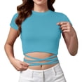 thumbnail image 2 of TODOZO Crop Tops for Women Trendy Summer Slim Fitted Basic Tees for Women Going Out Tops for Women Cropped Tie Front Petite Summer High Neck Short Sleeve Tops T Shirts Work Out Outfits Sky Blue Xxl, 2 of 7