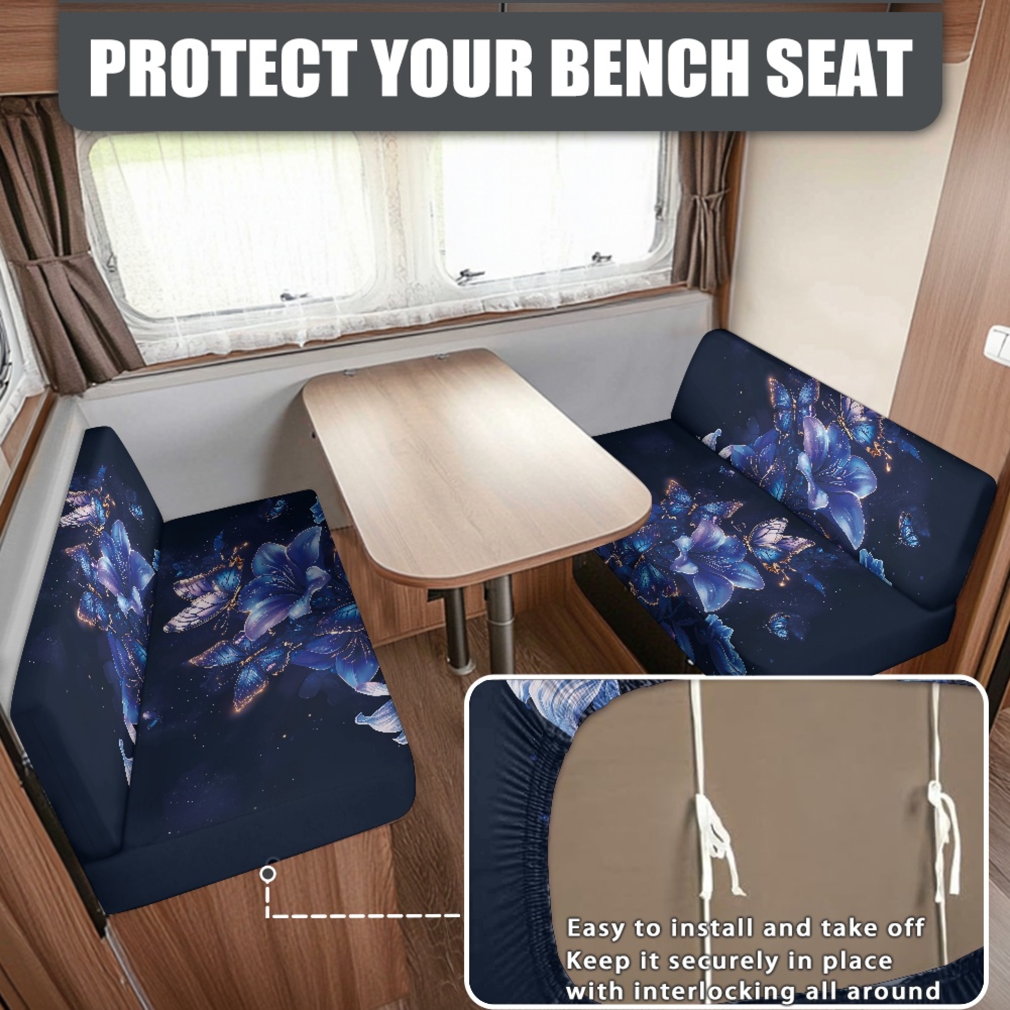 FOR U DESIGNS Butterfly Lily Pattern 2 Pieces RV Dinette Cushion Covers,Washable Camper Cushion Slipcovers Replacement Sofa Cushions Slipcovers for Travel Trailer Couch