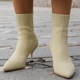 thumbnail image 2 of Cathalem Women's Ankle Boots Female Shoes Adult Womens Boots Leather Lace up Ladies Solid Color Simple Casual Knitted Breathable Socks High Heels Boots Leather Women 11 (White, 7.5), 2 of 7