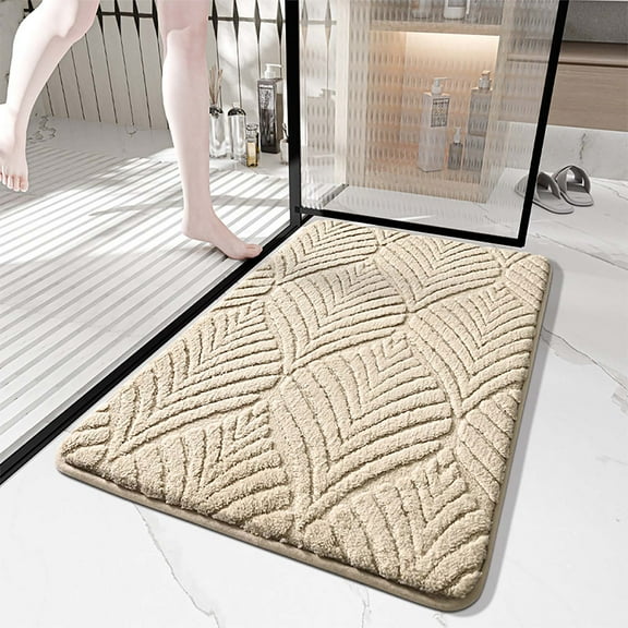 Blueek Cozy Non-slip Bathroom Door Mat - 19x31 Inch - Soft Polyester Velvet, Highly Absorbent Enterance Rug for Home Safety,Beige