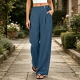 thumbnail image 7 of JYnXIANTI Wide Leg Pants for Women Loose Flowy High Waist Pants Breathable Beach Trousers Travel Outfit with Pockets(Blue,Small), 7 of 7