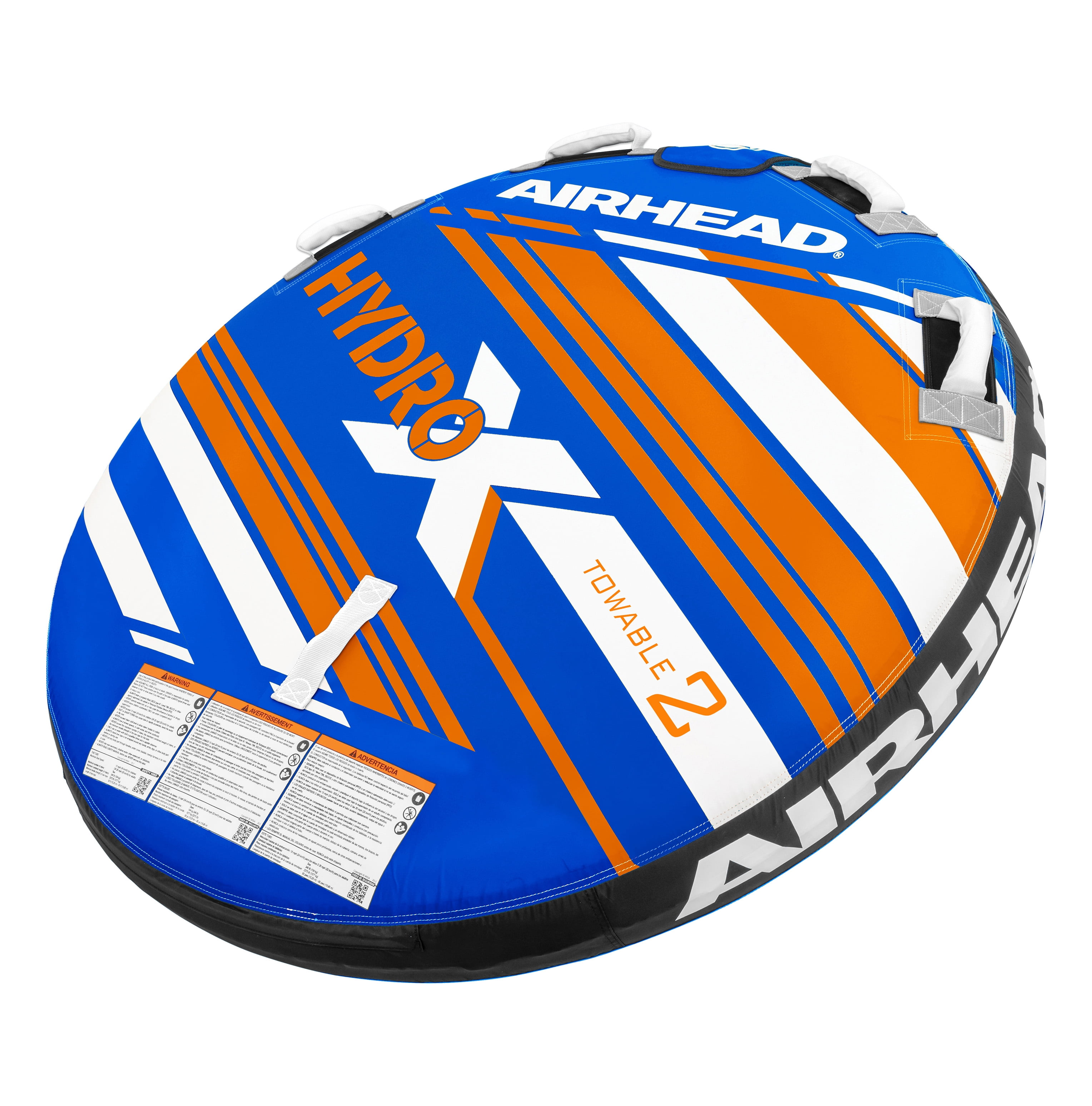 Airhead Hydro-X 2 Person Heavy Duty Nylon Covered Towable Tube and Airhead 60 ft UV Resistant 2-Rider Tow Rope for Towable Tubes