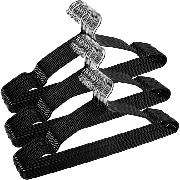 50 Pack Wire Metal Clothes Hangers,16 Inch Stainless Steel Suit Hanger with Rubber Coating,Non-Slip Metal Hangers,Space Saving Hanger for Dress,Suits,Coats,Pants,Skirts(Black)
