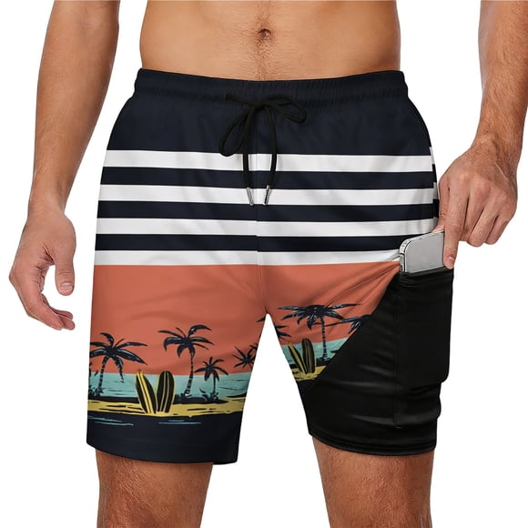 Men's Beach Ready Swim Trunks with Zippered Pockets Lightweight for Surfing and Everyday Casual Wear