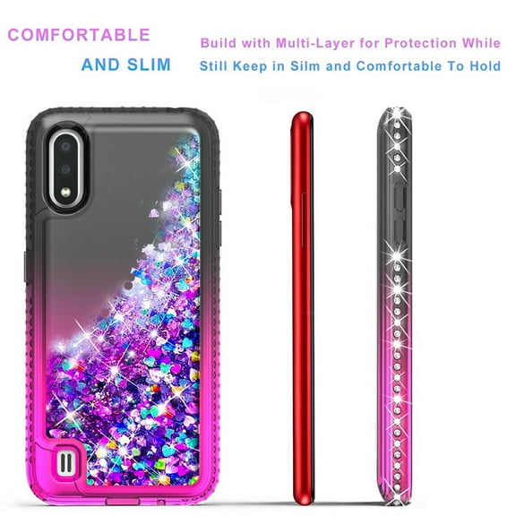 Starshop Case for Motorola G Pure Case, Liquid Glitter Quicksand Bling Diamond Black/Pink