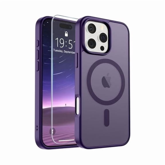 Eryueer Magnetic for iPhone 16 Pro Case Slim Translucent Matte Shockproof with Anti-Fingerprint Phone Case,Dark Purple