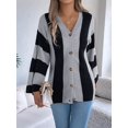 thumbnail image 5 of Women'S Autumn and Winter Contrast Striped Trumpet Sleeve Cardigan Sweater Mid-Length Coat Grey XL, 5 of 8