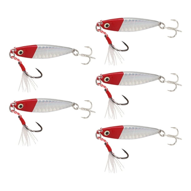 Jig Fishing Lures, Artificial Vib Fishing Lure 5Pcs For River For Bank Red  Head Silver Body 