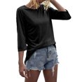 thumbnail image 7 of Womens Plain Tshirts Long Sleeve Going Out Tops for Women Fall Fashion Crewneck 3/4 Sleeve Solid Basic Cute Tee Shirts Black 2XL, 7 of 7