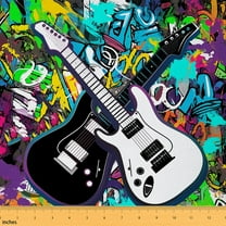 Feelyou Boys Street Graffiti Fabric by the Yard 1 Yard, Hip Hop Music Room Decor Fabric by the Yard, Rock and Roll Fabric for Sewing, Microfiber Bedroom Decor