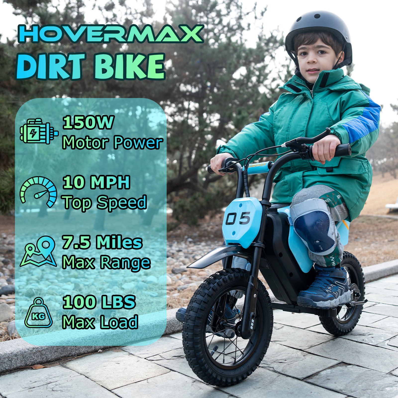 HOVERMAX Electric Dirt Bike, 150W Electric Motorcycle 10MPH Max Speed, Ride On Toys motocross for Kids