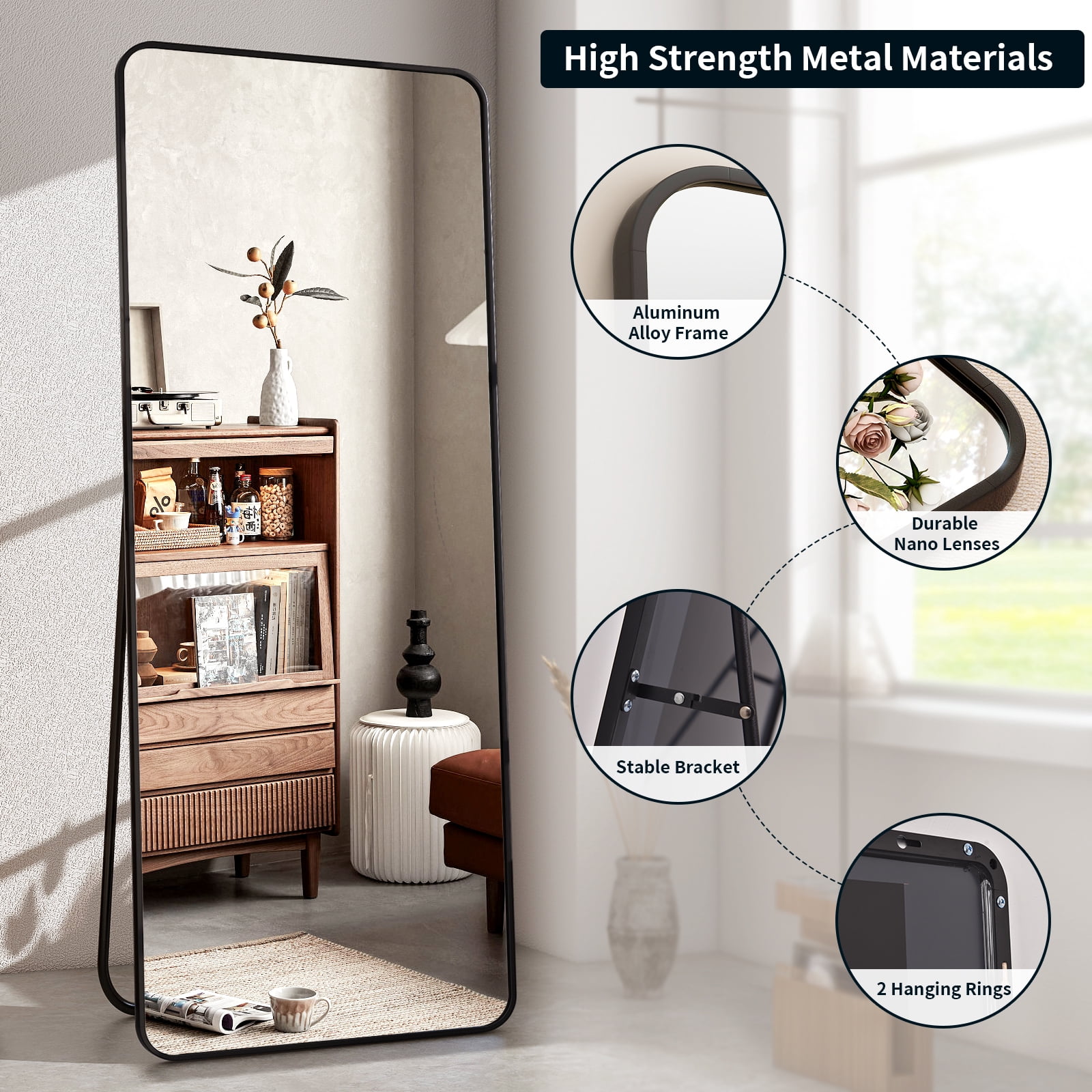 Mirstory 71"x 26.2" Full Length Mirror Standing Full Body Mirror with Rounded Corners, Black