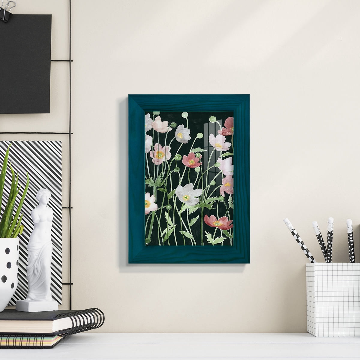 Anemone Dance I -Framed Print w/glass-Ocean Blue