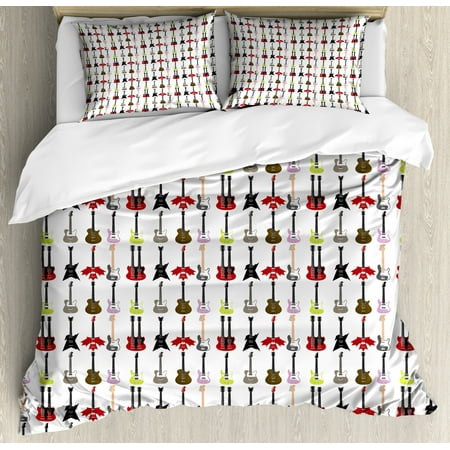 Guitar Duvet Cover Set Graphic Pattern Of Guitars Colorful
