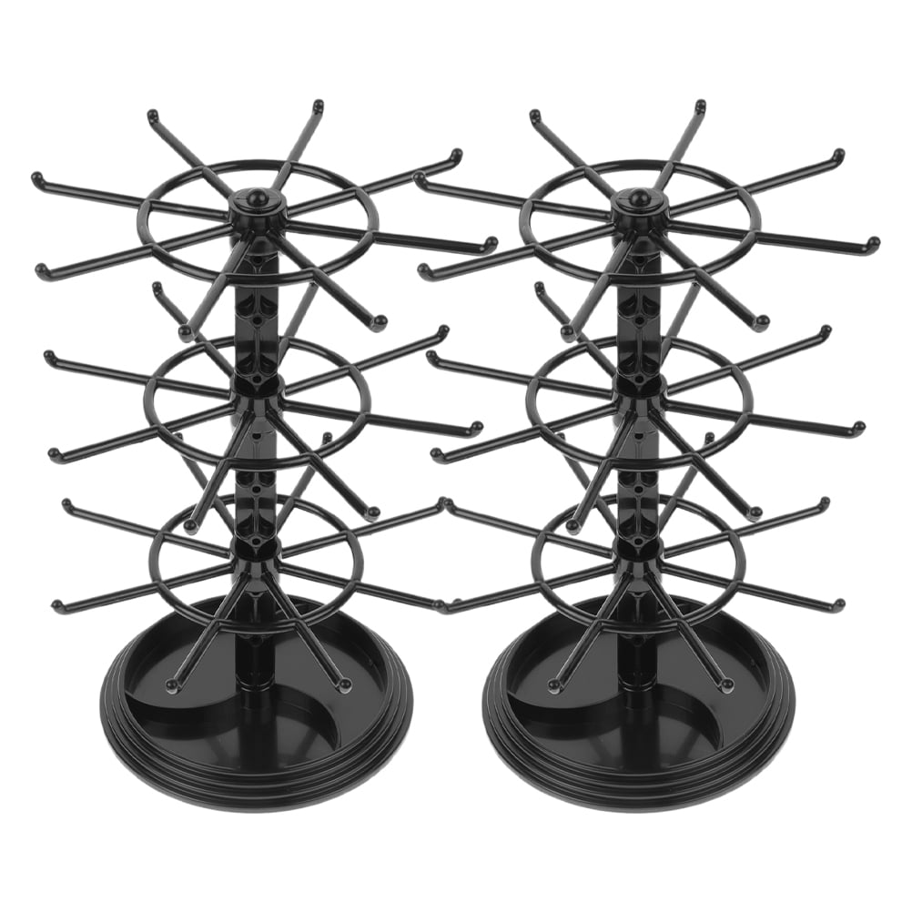 2pcs Black Plastic 3 Tier Rotating Jewelry Display Stand for Necklace Earring Keychain Organizer at Retail Vendor Events