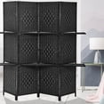 thumbnail image 5 of NiamVelo Wood Room Divider 4 Panel Folding Freestanding Partition with Removable Storage Shelves for Home Office, Black, 5 of 8