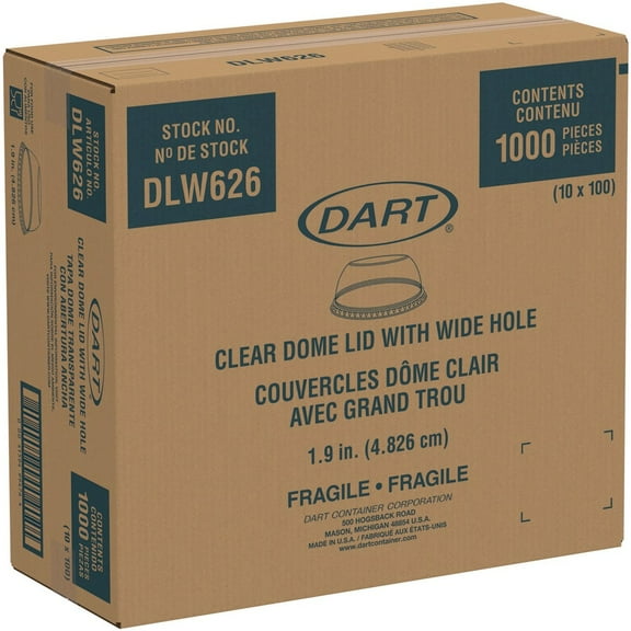 Dart Open-Top Dome Lid, Fits 16 oz to 24 oz Plastic Cups, Clear, 1.9" Dia Hole, 1,000/Carton