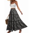 thumbnail image 2 of Women's Floral Boho Pleated Maxi Skirts Elastic High Waist Flowy Skirt for Beach Summer Black S, 2 of 7