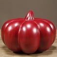 thumbnail image 4 of Wooden pumpkin sculpture, made of red solid wood, symbolizing abundant harvest and prosperity; a decorative craft for home, living room, entryway, or office use., 4 of 4