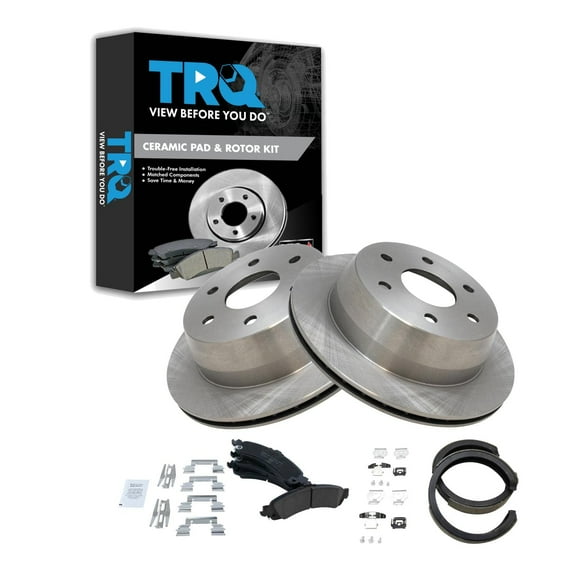 TRQ Rear Brake Pad & Rotor Kit Brake Pads Brake Rotor Parking Brake Shoe Set Ceramic Fits Select 2002 Chevrolet Silverado 1500 2000-2001 Tahoe GMC Sierra 1500 2000-2002 Yukon Yukon XL 1500