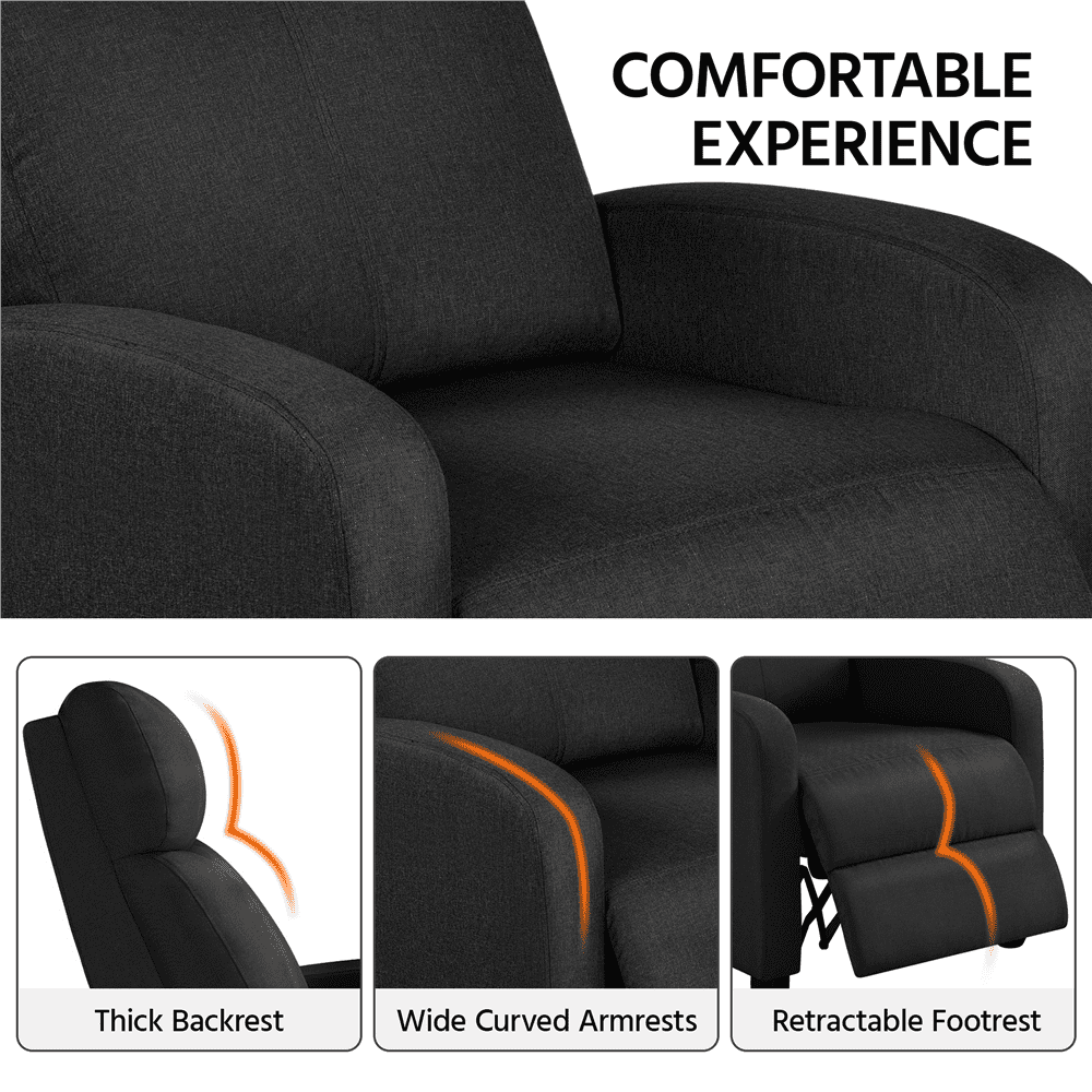 Alden Design Modern Adjustable Fabric Recliner with Footrest, Set of 2, Black