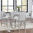 thumbnail image 7 of UHOMEPRO Dining Table Set for 4, Counter Height Dining Table and Chair Set, Square Wooden Table with 4 Upholstered Chairs and Crystal Decoration, Kitchen and Dining Room, Gray, 7 of 7