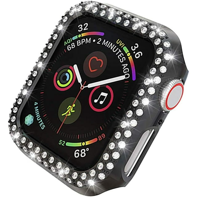 KOMI Compatible pour Apple Watch 40/44mm 42/38mm Pare-Chocs Plaqué PC à Double Rangée de Diamants Étui Bling Diamants en Cristal Cadre Brillant Pailleté Étui Rigide de Protection pour iWatch SE Series 6 5 4 3 2 1 Noir