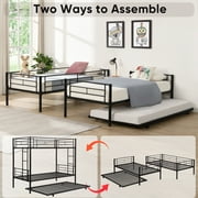 Twin Over Twin Bunk Bed with Trundle, Metal Space-Saving Design For Young Teens and Adults, Easy Assembly, K86