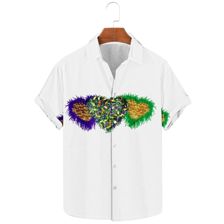 BiZtdJrK 50 Percent Off Sales Today Mardi Gras Shirt for Men, Loose Fit  Short Sleeve Button Down Cuban Shirts Dressy Turndown Collar Blouses Big  and ...