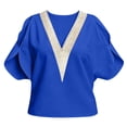 thumbnail image 6 of YVNAURA Women's V Neck Cold Shoulder Tops Lace Trim Hollow Out Short Sleeve Blouse Summer Chiffon Loose Fit Shirt Trendy 2026 Cute Spring Outfits for Women Work Office Beach, Blue,L, 6 of 6