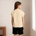 thumbnail image 2 of HomeGardon Linen Shirts for Girls Cotton Button Blouse Casual V Neck Short Sleeve Shirt Side Slip Loose Fit Top Soft Summer,Beige, 2 of 9