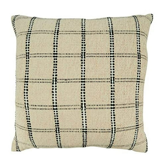 Fennco Styles Stitched Checkered Cotton Decorative Throw Pillow Cover 20" W x 20" L - Natural Woven Square Cushion Case for Home, Couch, Living Room, Bedroom, Office and Holiday Décor