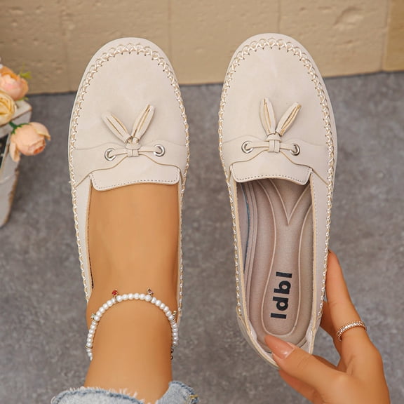 Ladies 2026 Plus Loafers Summer Outdoor Solid Color Round Closed Toe Low Heel Slip On Lightweight Cushioned Orthopedic Arch Support Wide Toe Box Comfortable Walking Daily Flat Shoes Beige 41