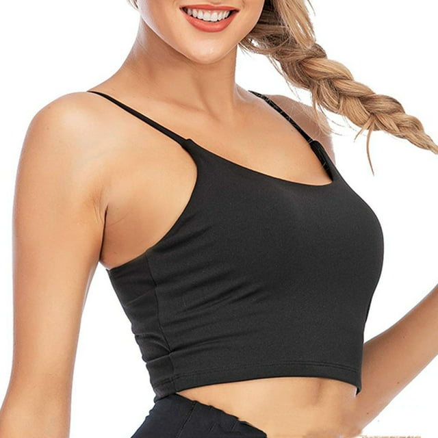 Camisoles Courtes pour Femmes à Bretelles Spaghetti Ajustables Camisole Unie d'Été Décontractée Coupe Ajustée T-Shirts d'Entraînement pour Filles