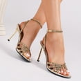 thumbnail image 7 of On feet & in love Women's Mirror Metallic Strappy Stiletto Sandals - Scalloped Ankle Strap Dress Heels with Studded Embellishments,Gold, 7 of 7