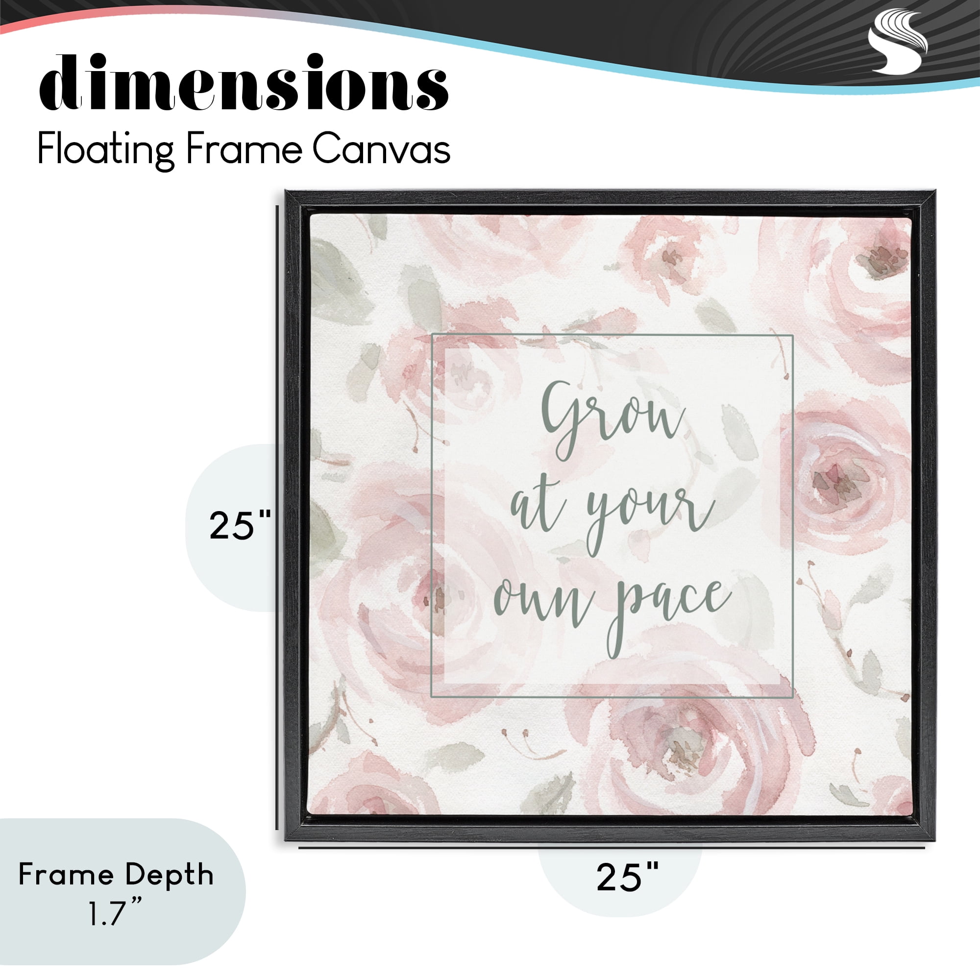 Stupell Industries Grow at Your Pace Florals Black Framed Floater Canvas Wall Art, design by Carol Robinson
