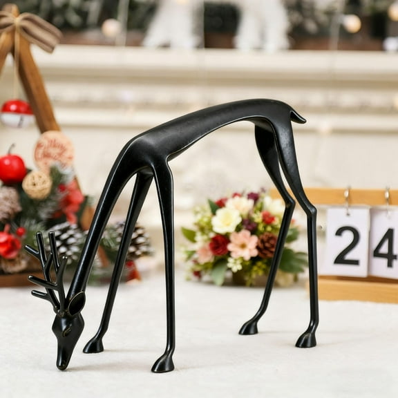 Reindeer Christmas Decor, Reindeer Statues Imitation Metal Reindeer Christmas Decoration, Decorative Christmas Deer Sculpture for Wine Cabinet Living Room Home Tabletop Ornaments -BLACK/