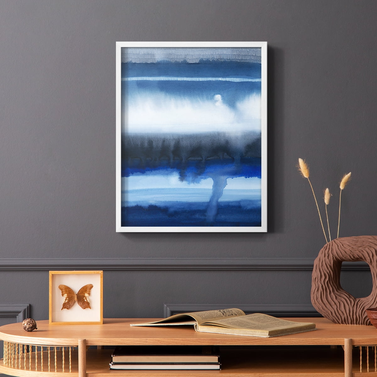 Deep Blue Shore I Framed Print in White Solid Wood Framed Print No Nail Hanging