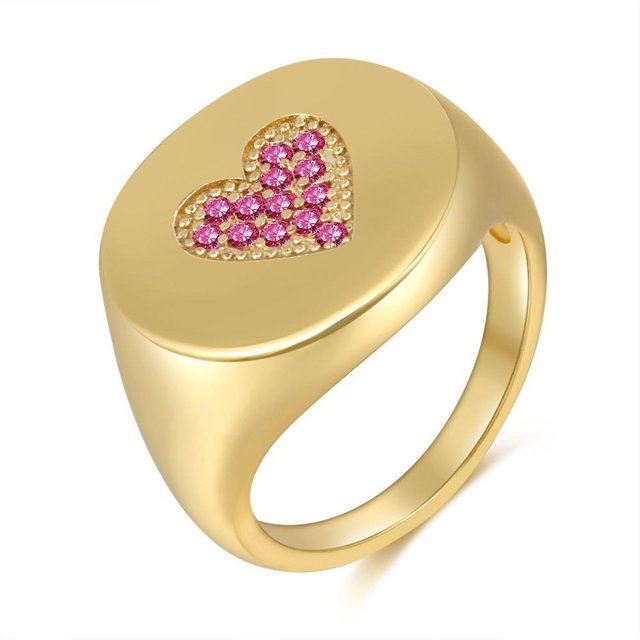 Chunky Gold Rings - Signet Sings para mujer, anillo de cúpula, anillo de declaración, anillo de acero inoxidable chapado en oro de 18 k, oro rosa Tamaño: 8 Feliz Sencillez