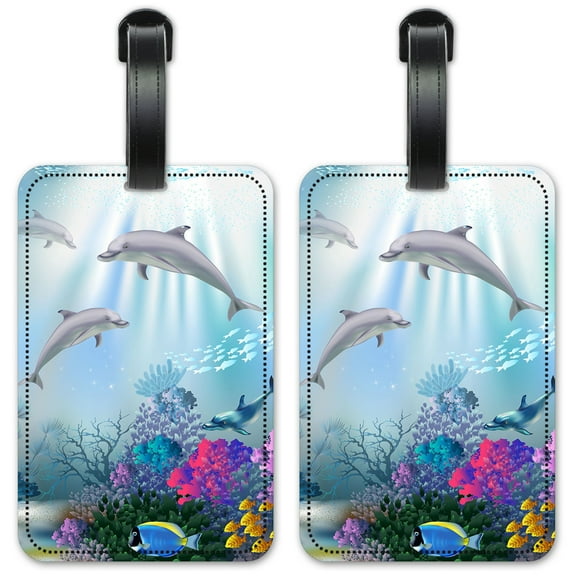 Dolphins - Luggage ID Tags / Suitcase Identification Cards - Set of 2