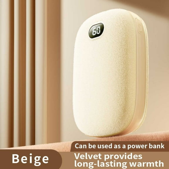 Double-Sided Fleece Hand Warmer & Power Bank - 60â Fast Heating Portable for Indoor Outdoor Off white