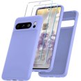 thumbnail image 1 of KOMI for Google Pixel 8 Pro Case, Silicone Phone Case with 2 Screen Protector, Soft Anti-Scratch Microfiber Lining, Full Body Shockproof Slim Cover Support Wireless Charging, Lavender Purple, 1 of 5
