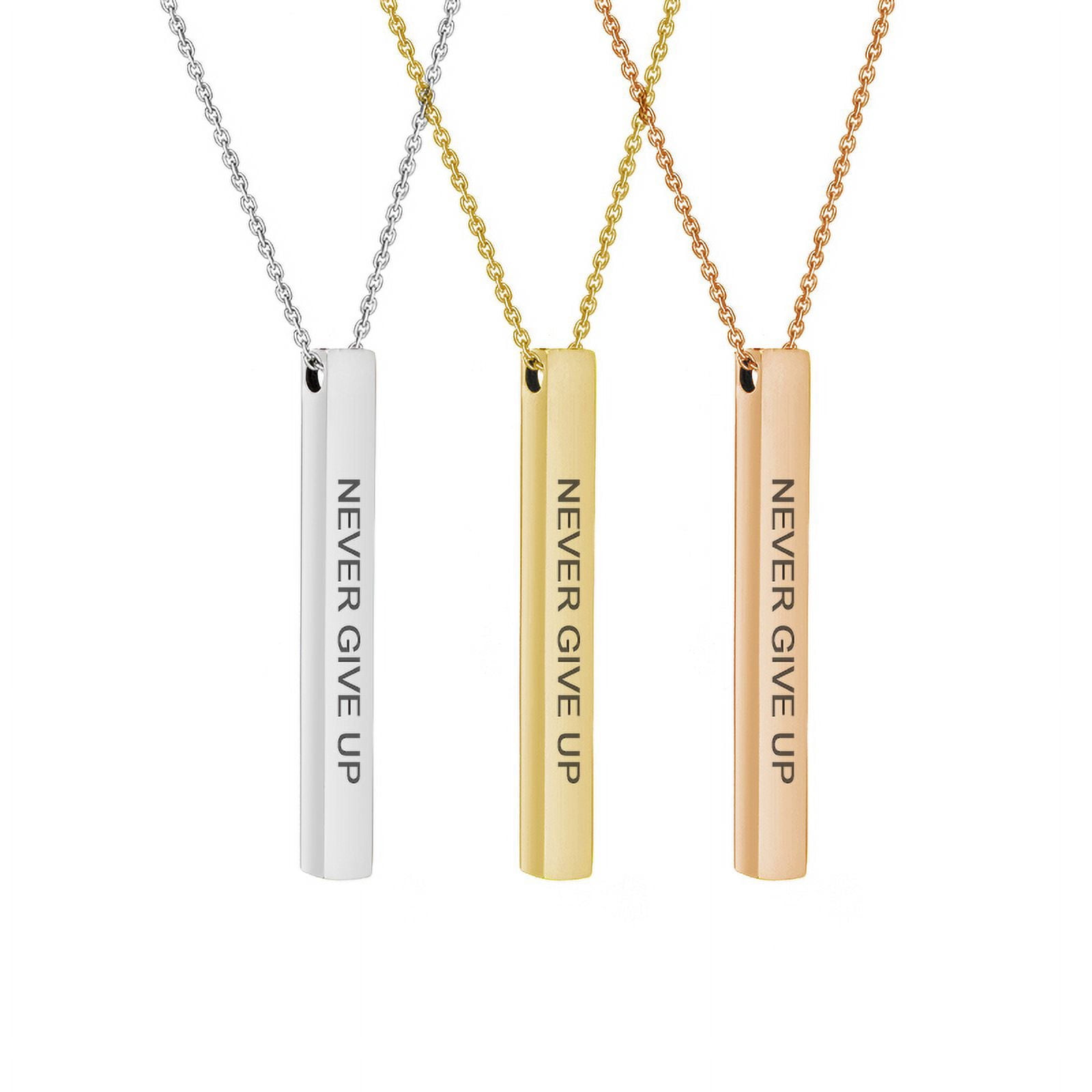 Anavia Motivational 4-Sides Bar Necklace Stainless Stee Christmas Gift for Her Inspirational Jewelry Gift for Her 18"Cable Chain with Gift Box [Rose Gold - Never Give Up]