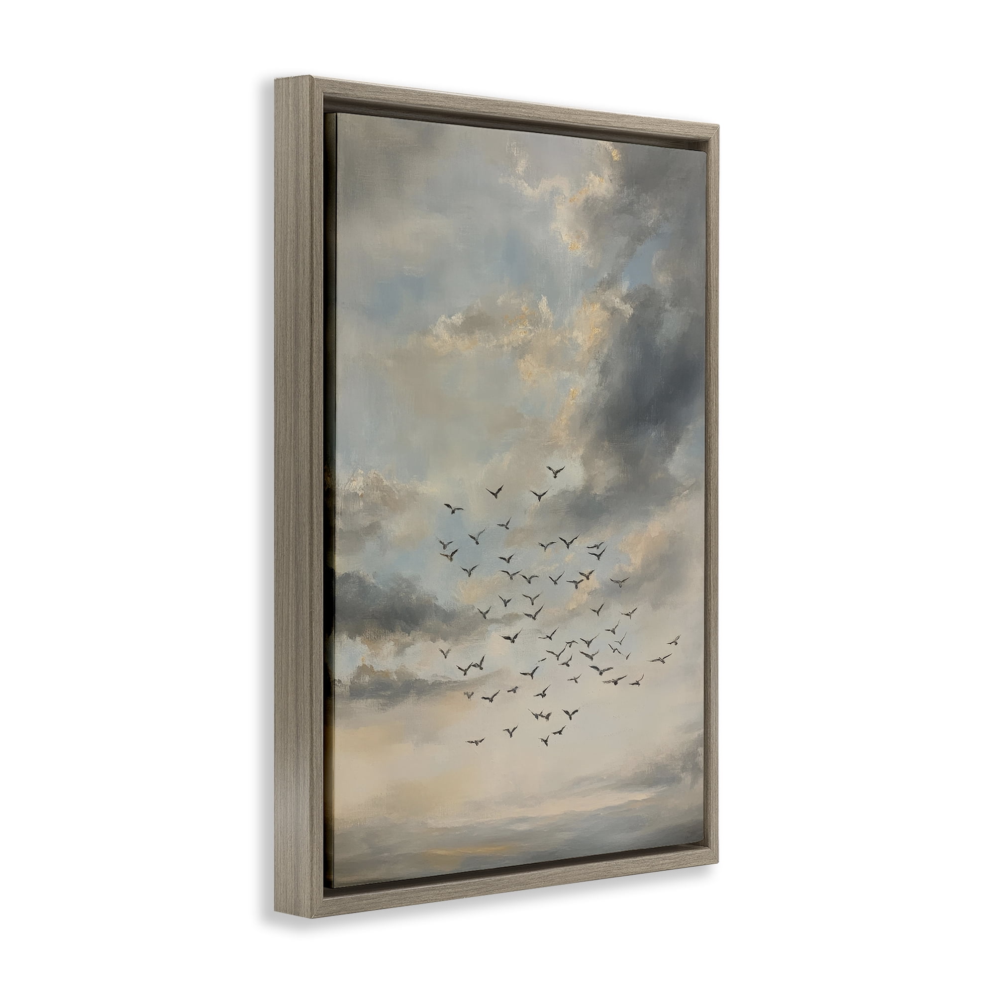 Stupell Industries Birds in the Clouds at Dusk Brown Framed Floater Canvas Wall Art, design by Petal Prints Design