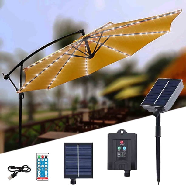 lighted patio umbrella usb AMZSTAR Solar Light with 8 Lighting Modes and Remote Control Cordless LED Umbrella Table Light Outdoor Lighting Beach Tent Garden Camping Party Decoration (Multicolor) at the beach or the backyard Floleo Solar Umbrella Lights with