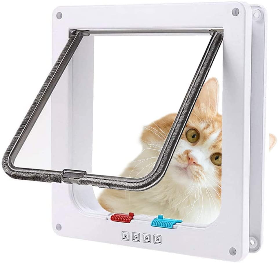 White 27 x 27 cm Trixie 4-Way Cat Flap for Glass Doors